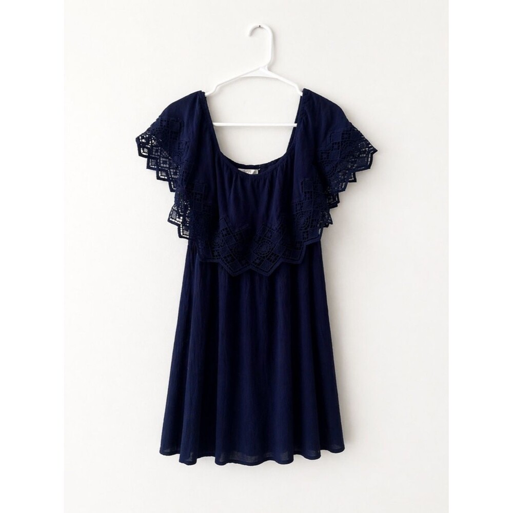 Love Fire Navy Lace Dress Flowy Boho Mini Above Knee M Size - Picture 2 of 3